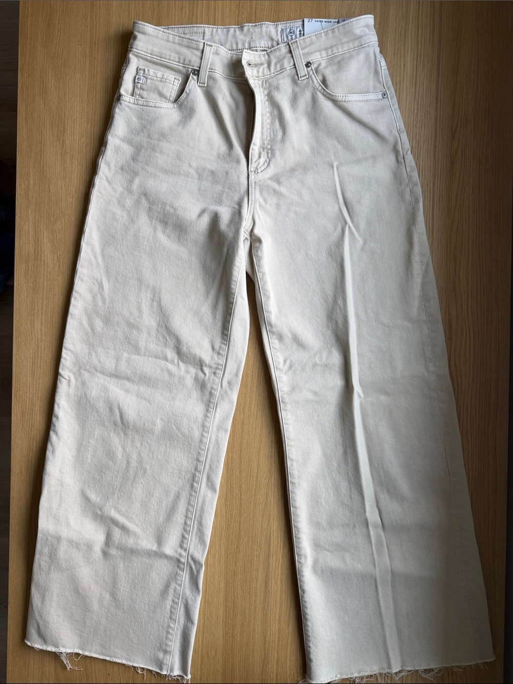 Ag Adriano Goldschmied Cream Cropped Wide-Leg Jeans Size 27 - Picture 2 of 3